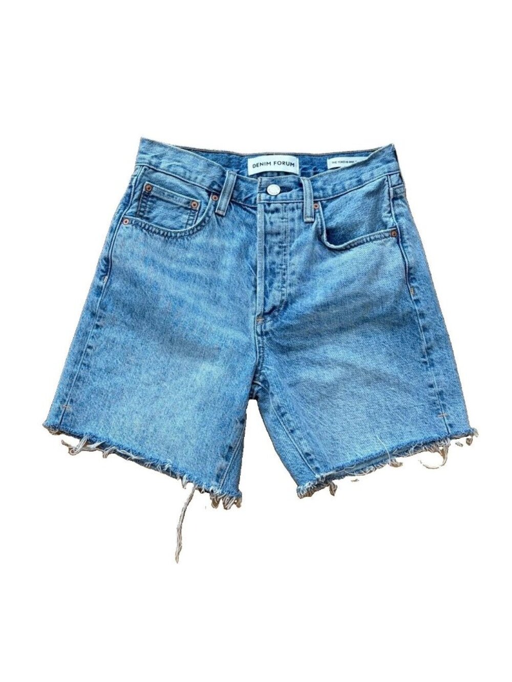 Denim Forum The Yoko Mid Thigh Short Size 25 Blue High Rise Button Fly